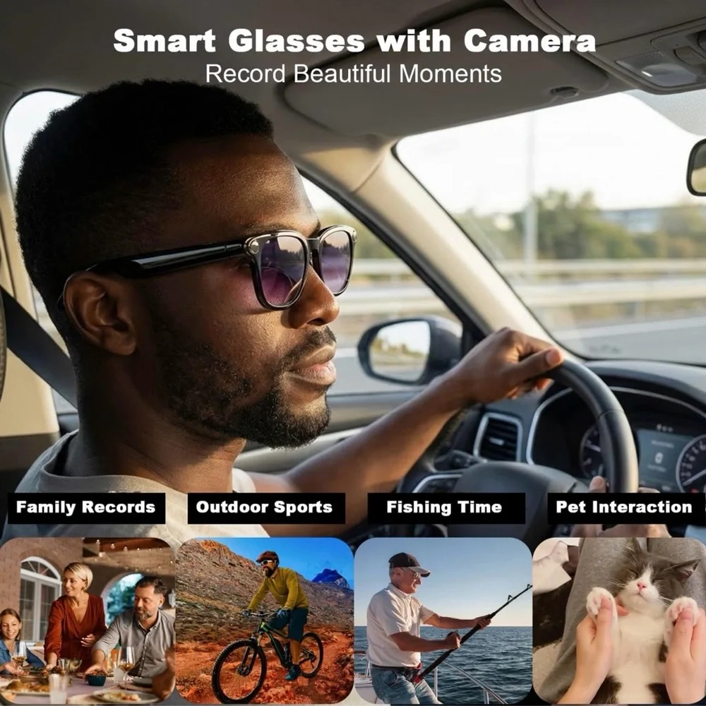 Smart Camera Sunglasses - Black with Purple Lenses